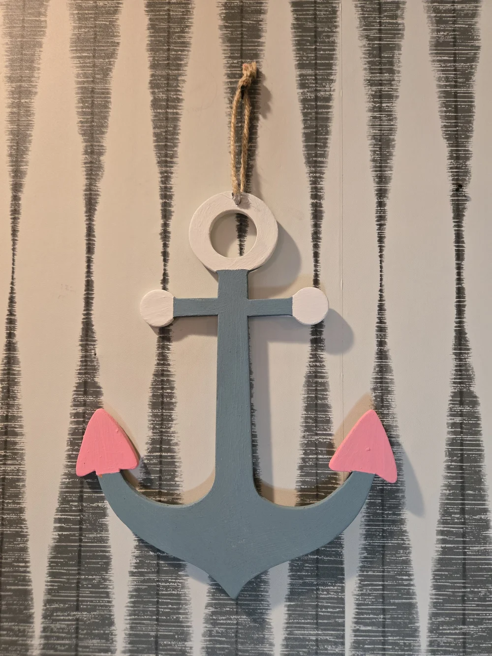 Coastal Wooden Anchor Hanging Decor - Blue, White & Pink